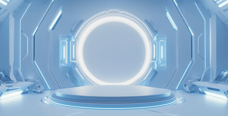 Obraz premium High-tech futuristic text box template with clean, sleek design elements, perfect for modern digital interfaces and presentations. Minimalist style with sharp lines, geometric shapes, and a vibrant co