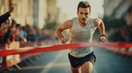 Runner Crossing Finish Line with Determined Expression