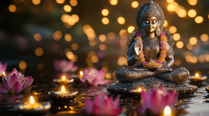 Fototapeta premium A beautifully detailed silver statue of the goddess Lakshmi