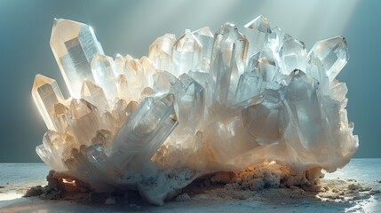 A highly realistic image of an object related to Quartz design, displayed in a design studio. The scene is well-lit, with natural light highlighting the details clearly. The background is white, 