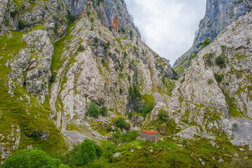 View of the fascinating variety of the mountains of the Peaks of Europe in the Parque Nacional Picos de Europa, Cabrales, Asturias, Spain, September 10, 2024