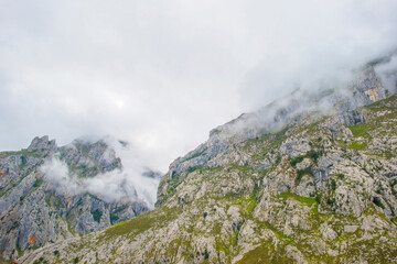 View of the fascinating variety of the mountains of the Peaks of Europe in the Parque Nacional Picos de Europa, Cabrales, Asturias, Spain, September 10, 2024