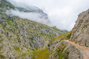 View of the fascinating variety of the mountains of the Peaks of Europe in the Parque Nacional Picos de Europa, Cabrales, Asturias, Spain, September 10, 2024