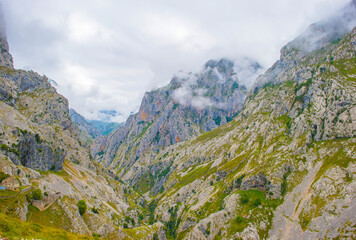 View of the fascinating variety of the mountains of the Peaks of Europe in the Parque Nacional Picos de Europa, Cabrales, Asturias, Spain, September 10, 2024