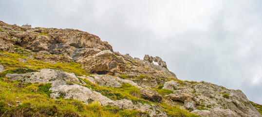 View of the fascinating variety of the mountains of the Peaks of Europe in the Parque Nacional Picos de Europa, Cabrales, Asturias, Spain, September 10, 2024