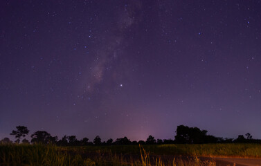 Amazing Panorama blue night sky milky way and star on dark background.Universe filled with stars,...