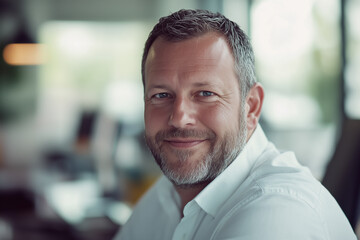 Obraz premium Portrait of a likeable and good-looking employee (A.I.-generated)