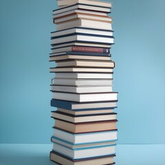 Stack of Books on Blue Background