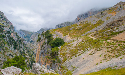 View of the fascinating variety of the mountains of the Peaks of Europe in the Parque Nacional Picos de Europa, Cabrales, Asturias, Spain, September 10, 2024