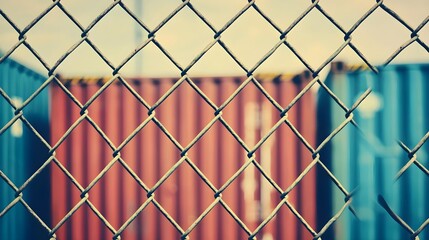 Fototapeta premium Secure Cargo Container Behind Chain Link Fence
