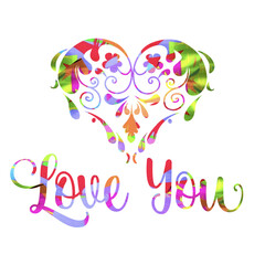 Fototapeta premium Artistic Love Heart Design, Colorful Typography, Digital Illustration, Creative Expression, Vibrant Colors, Graphic Art Concept