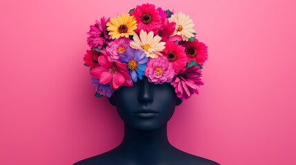 Blooming flowers from human head