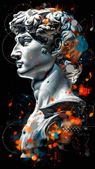 A T-shirt print featuring a Renaissance wearing DJ headphones