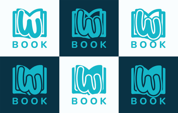 Set of letter W book logo. This logo combines letters and book shapes. Perfect for education, schools, tutoring and the likes.