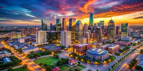Aerial View of the Dallas Fort Worth Skyline with Modern Architecture and Urban Landscape at Sunset