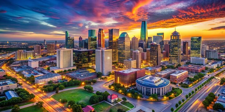 Aerial View of the Dallas Fort Worth Skyline with Modern Architecture and Urban Landscape at Sunset