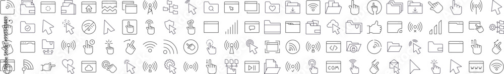 Poster set of computer desktop related line icons. editable stroke for design, web sites, apps, cards. cont
