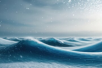 Fototapeta premium Cool Breeze Wave Abstract Design for Flexible Content Space with Icy Sky Blue Floating Waves and Isolated Snowfall Scenery