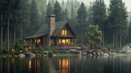 Fototapeta premium Cabin by the Lake