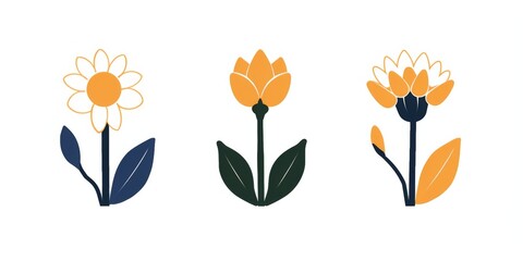  Three Flowers in Bold Geometric Style on a White Background