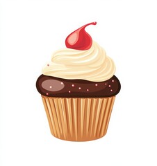 Happy Chocolate Cupcake Day vector illustration with cupcake on a white background for greeting card, poster, or banner design. chocolate day holiday