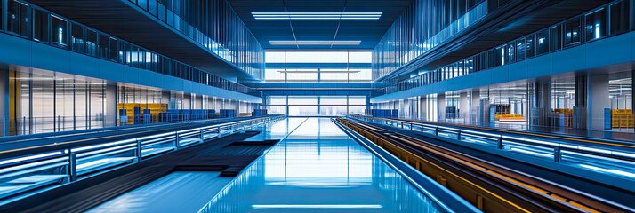Fototapeta premium Warenlager mit gut organisierten Regalen und Stapeln von Kartons und Paletten. 