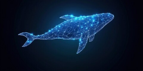 Obraz premium Blue whale figure with glowing polygon structure on dark background, digital art concept