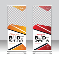 Rollup Banner Design for gym, fitness club, healthcare, Modern fitness & gym roll up template, Fitness Gym Rollup Banner Template, gym and fitness banner