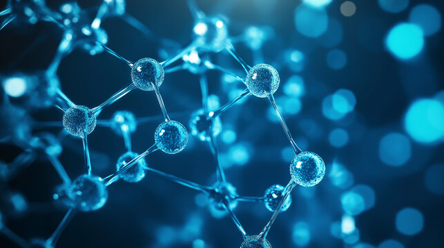 Futuristic biotechnology background showcasing chemical atom chains in a molecular chemistry experiment