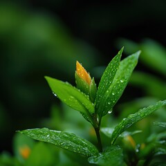 A close-up of a vibrant green leaf with droplets of water, symbolizing freshness and nature's beauty.