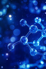 Futuristic biotechnology background showcasing chemical atom chains in a molecular chemistry experiment
