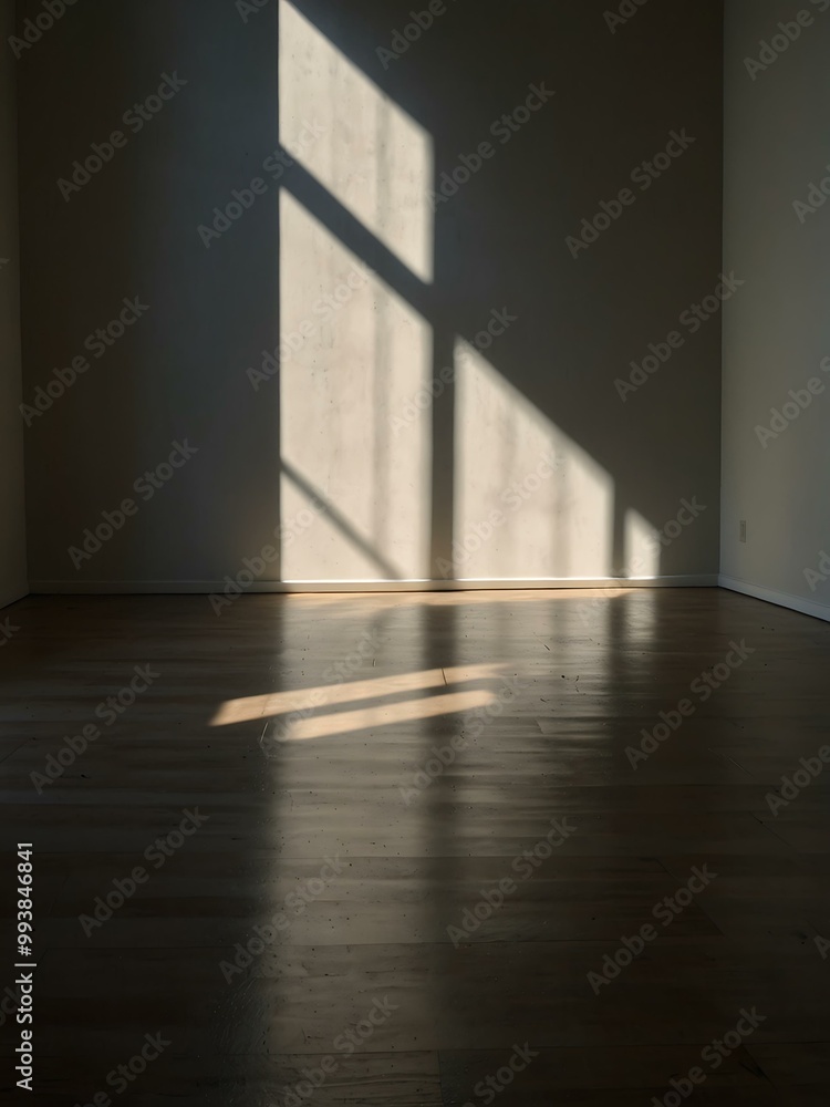 Poster empty room with a window casting shadows and natural light.