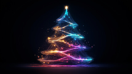 Abstract Christmas tree made of colorful lights