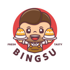 cartoon mascot logo with korean shaved ice bingsu