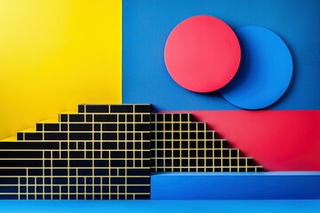 Abstract Geometric Composition with Yellow, Blue, Red, and Black