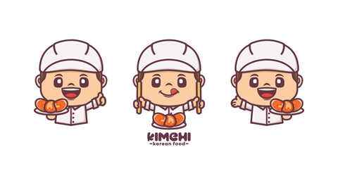 set of chef mascot with korean food kimchi