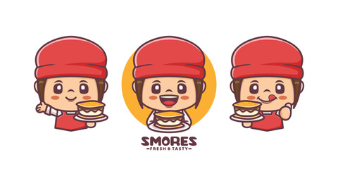 Cute girl cartoon mascot with s'mores
