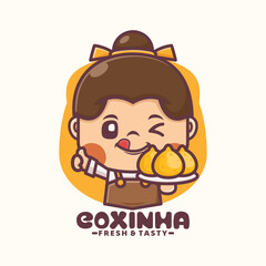 Cute girl coxinha mascot logo template design