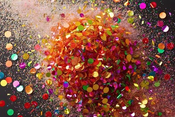 Vibrant Explosion of Bright Glitter Confetti and Lively Sparkling Dust