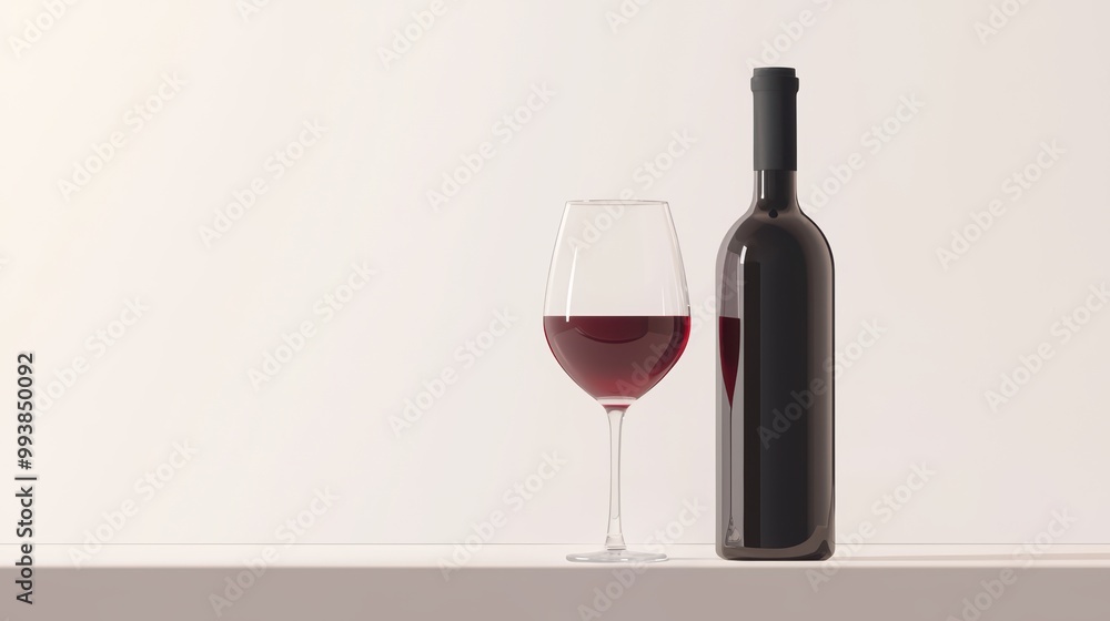 Wall mural red wine bottle and glass isolated on white