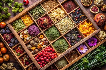 Assorted Herbal Tea Box with Various Flavors and Natural Ingredients for Relaxation and Wellness