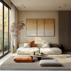 Obraz premium Japandi, Scandinavian interior design of modern living room. 