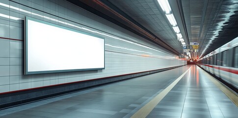 Blank Billboard in an Empty Subway Station: Urban Advertising Space. AI generated illustration