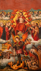 final judgment, Altarpiece by Pere Mates, 16th century, painting on wood, parish church of Seguero, La Garrotxa, Girona art museum, Girona, Catalonia, Spain