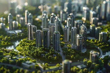 ai generative miniature model of a modern environmentally friendly city