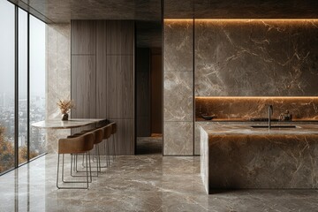 Modern Kitchen with Marble and Wood Accents