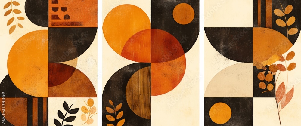 Poster modern abstract geometric shapes in bohemian art style - set of three