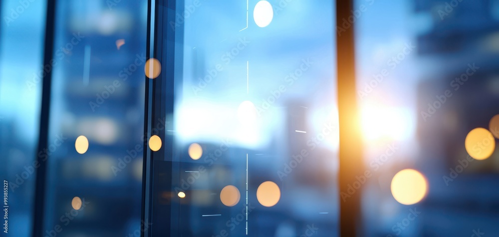 Poster a soft glow of sunset light filtering through glass, creating an ambiance of tranquility and modern 
