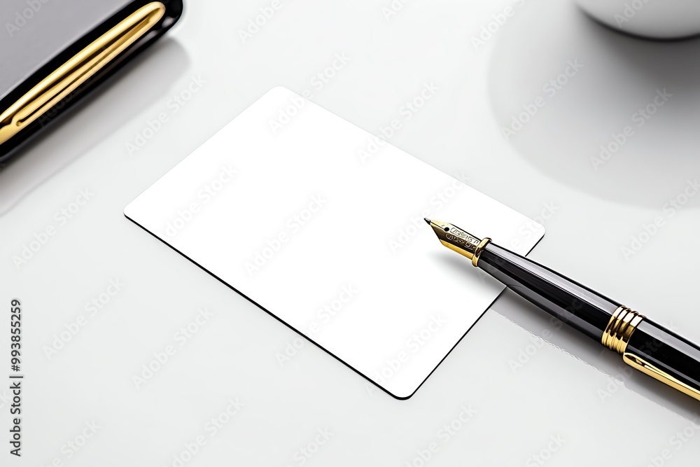 Poster a blank library card and a simple pen, placed on a clean white surface, representing the process of 