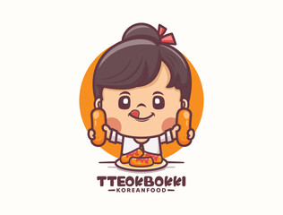female cartoon mascot design with korean dish tteokbokki